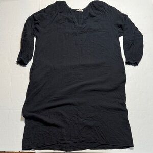 SISSEL EDELBO Women's 100% Cotton Black Maxi Dress Puff Floral Eyelet Sleeves OS